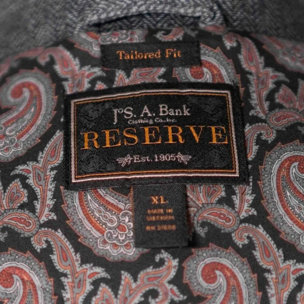 Jos A Bank Reserve Mens XL Gray Stretch Tailored Fit Blazer Jacket Lined 46R